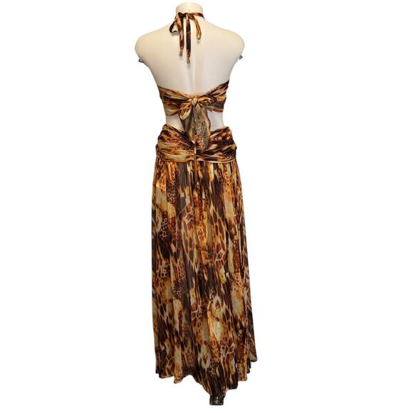 New NWT Bronx and Banco Fire Multi Color Semi Sheer Cut Out Maxi Dress - Picture 3 of 15